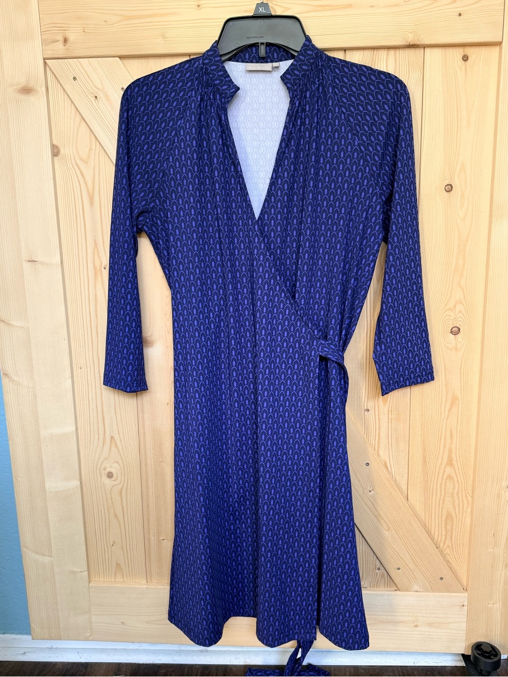 Ellie Kai Wrap Midi Dress in Deep Navy with Subtle Pattern